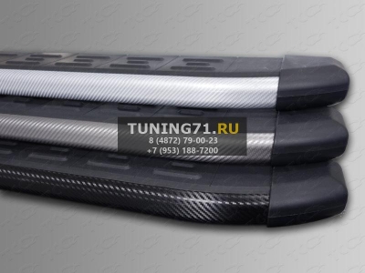 Chery Tiggo 5 2014 Пороги алюминиевые с пластиковой накладкой (карбон серые) 1720 мм